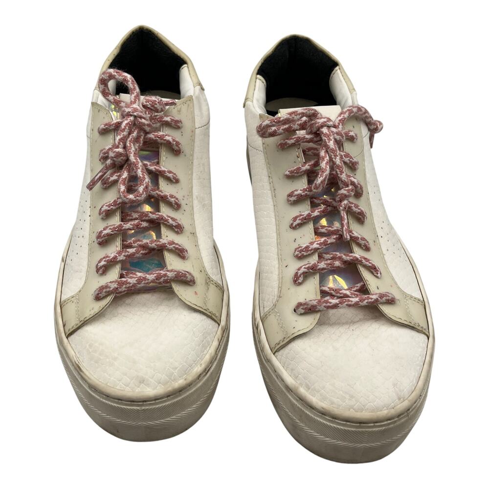 P448 Thea Confetti Snakeskin Leather Platform Sneakers White Size 38 US 7.5-8 - Picture 2 of 9